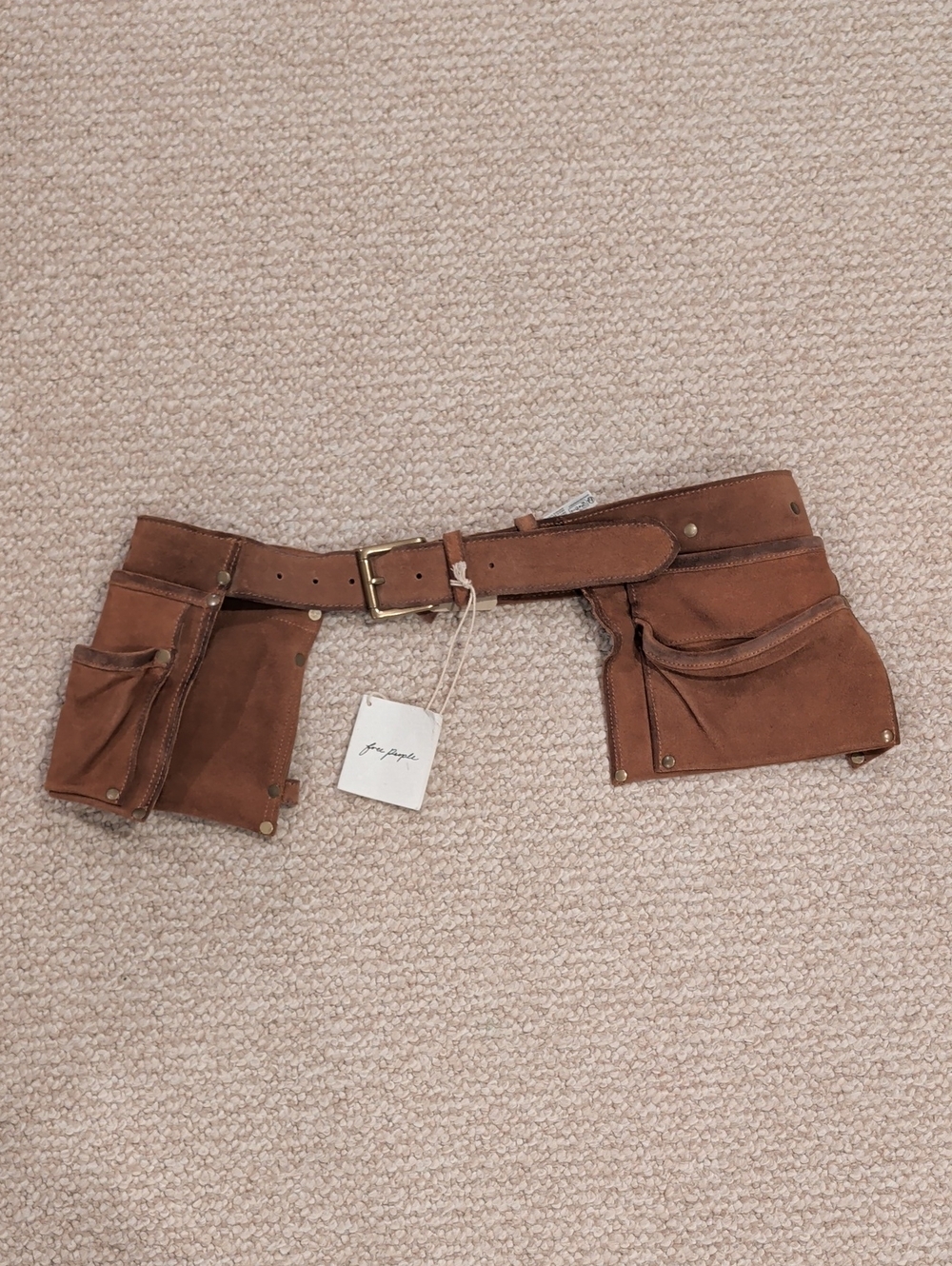 Free People Brown Suede Utility Belt with Pouches